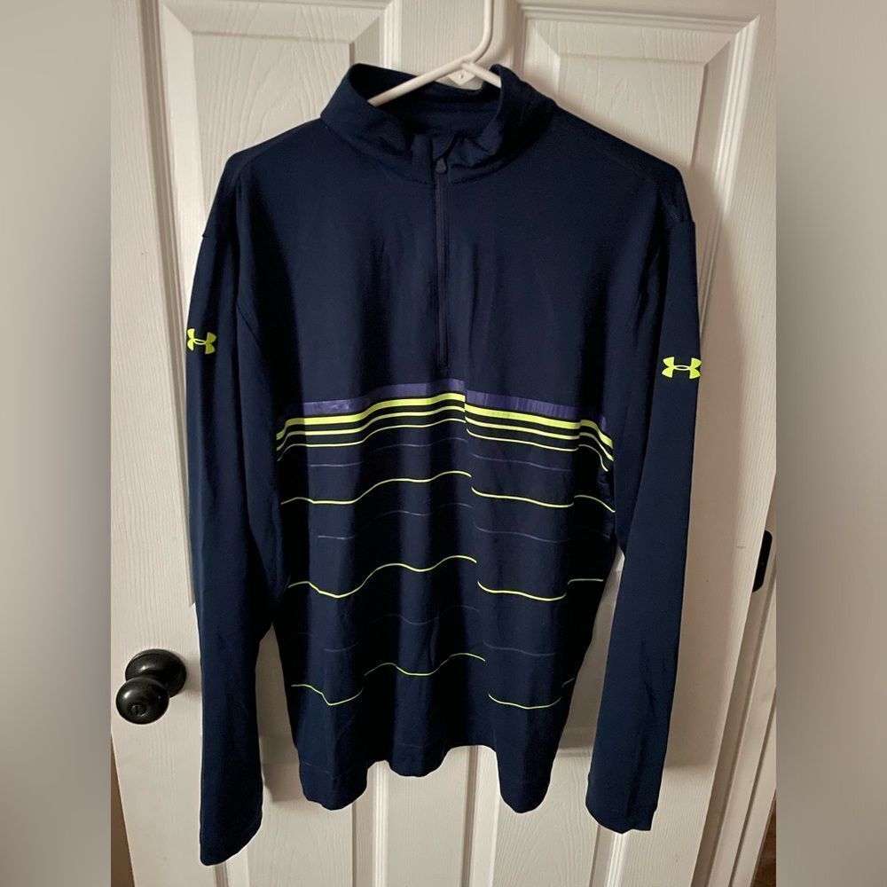 Men’s Navy /Florescent Green Under Armour Cold Gear Infrared 1/4 Zip Pullover M